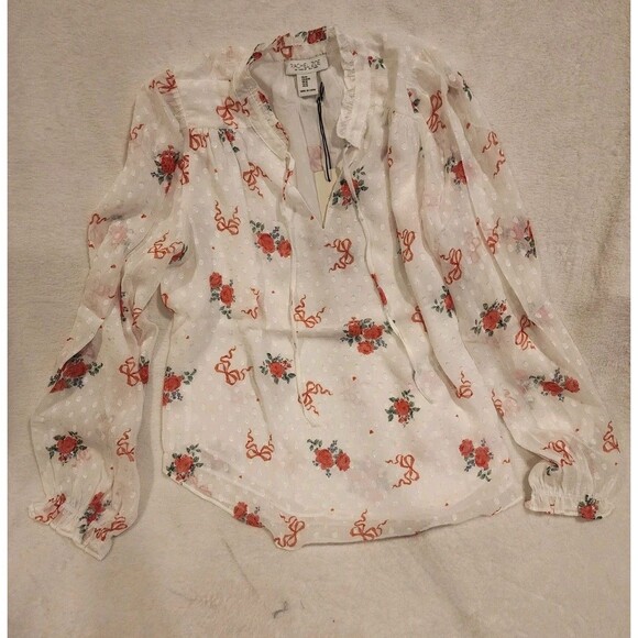 Rachel Zoe Shirt Blouse White Floral Rose Tie Up Sheer With Liner - Picture 1 of 11